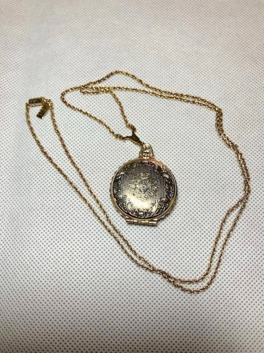 1928 Double Photo Floral Locket Necklace Gold Tone Vintage Inspired